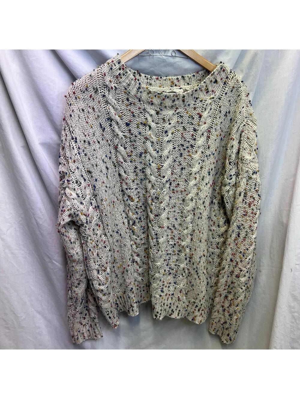 Vine & Love Knit Sweater Women’s Size Large Cream Dotted Crew Neck EUC